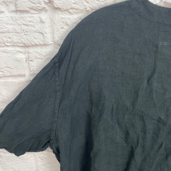 Flax Lagenlook Charcoal Short Sleeve Square Button 100% Linen Top Size L - Picture 6 of 6